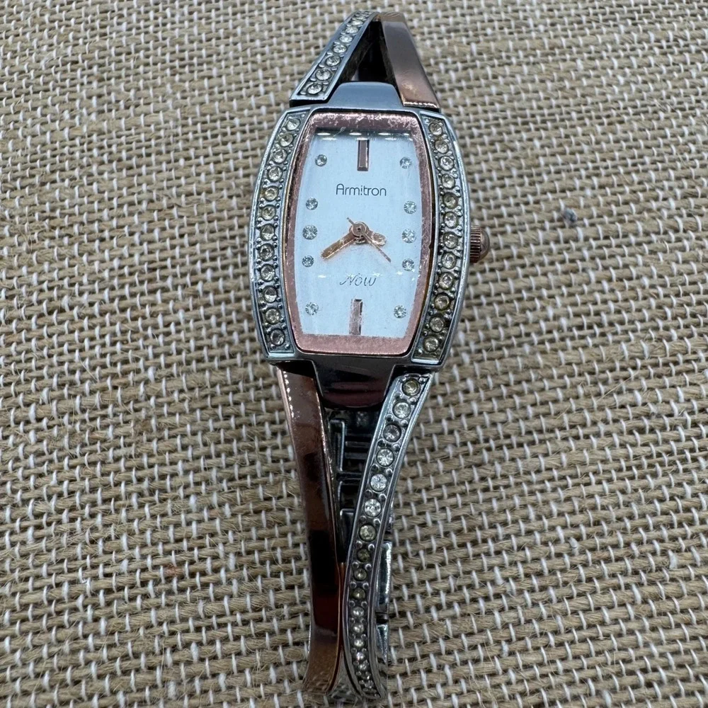 Armitron Now Women's Two Tone Crystal Bezel Dress Watch Silver Rose Goldtone